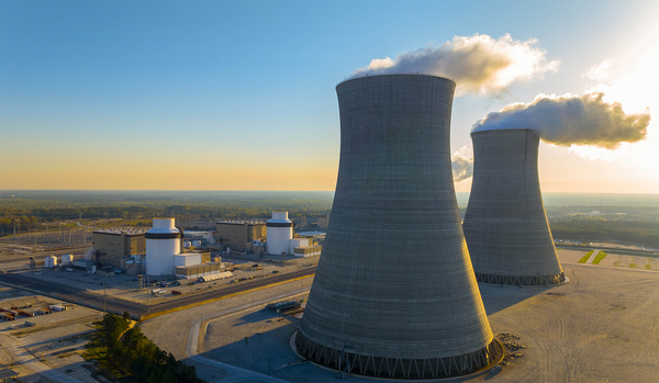 Two units of Plant Vogtle in Georgia are pictured.
