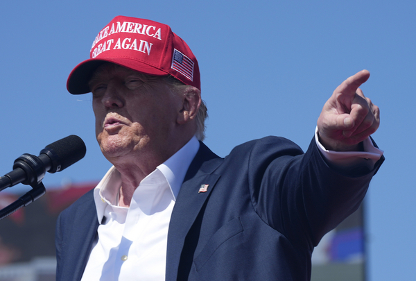 Republican presidential candidate former President Donald Trump speaks at a campaign rally in Chesapeake, Virginia, on June 28.