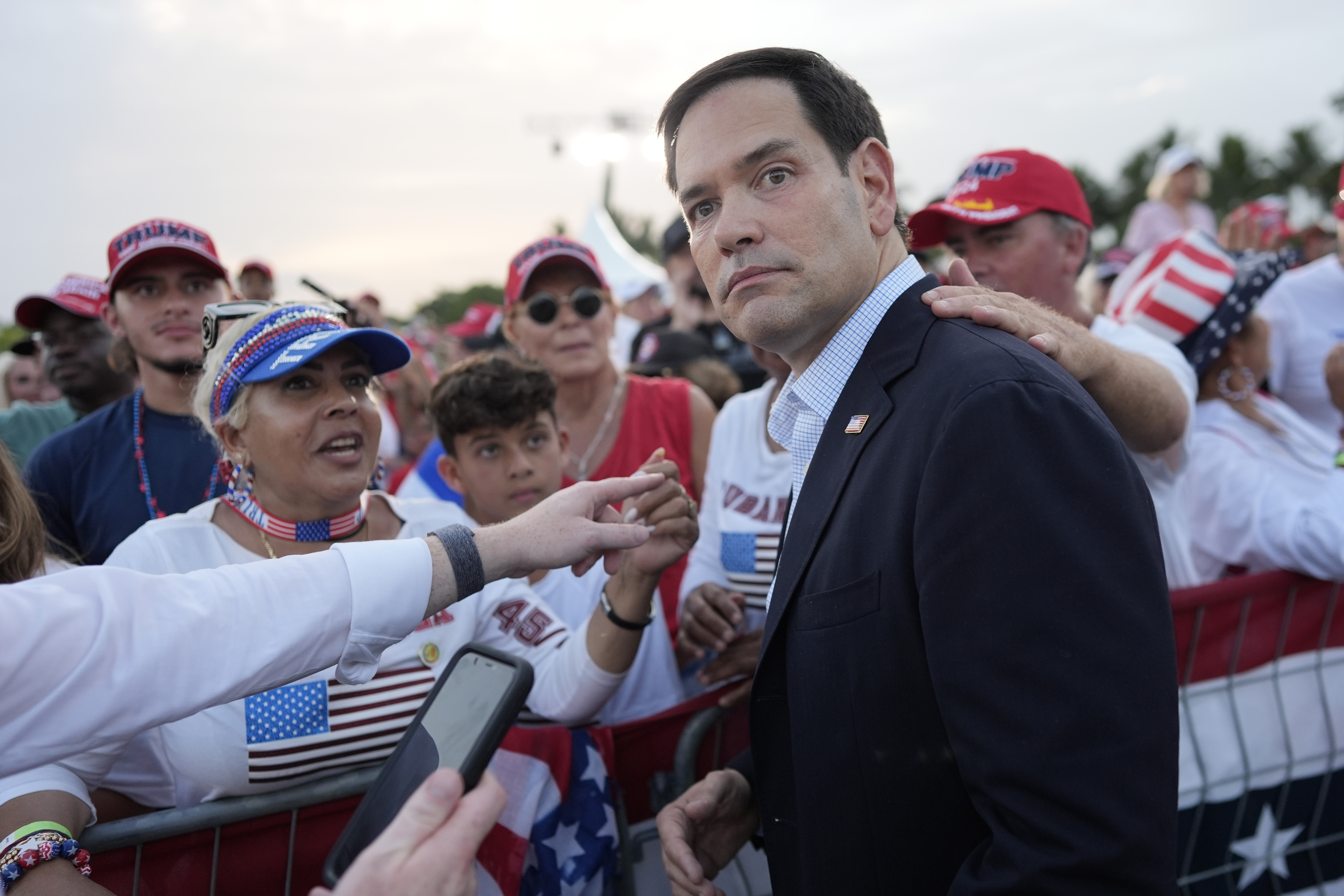 Sen. Marco Rubio (R-Fla.) arrives at a July 9 campaign rally with Republican presidential candidate former President Donald Trump.